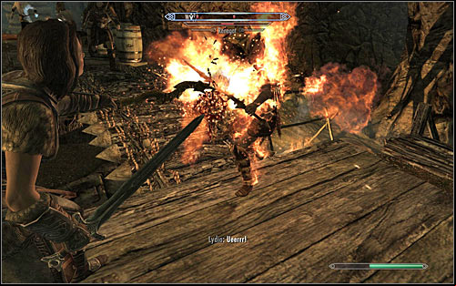 Be careful, as almost immediately after getting inside the cave you will be attacked by a new group Forsworn (screen above) - Heading to Alduins Wall | Alduins Wall - Alduins Wall - The Elder Scrolls V: Skyrim Game Guide