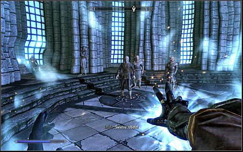 Turn around towards Tolfdir and hold down the mouse button to which you assigned the spell - First Lessons | Side quests - Side quests - The Elder Scrolls V: Skyrim Game Guide
