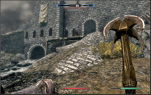 The second option is to climb the east wall (the above screen) and jump over the rocks - Battle for Whiterun | Stormcloak Rebellion Quests - Stormcloak Rebellion Quests - The Elder Scrolls V: Skyrim Game Guide