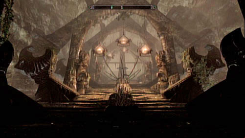 On the stairs you will come across four Draugrs, who you should eliminate from a distance (silent assassination are recommended, as they can pose a threat when in a group) - Find the source of Miraaks power | Main story mode - The Temple of Miraak - Main story mode - The Temple of Miraak - The Elder Scrolls V: Skyrim - Dragonborn Game Guide