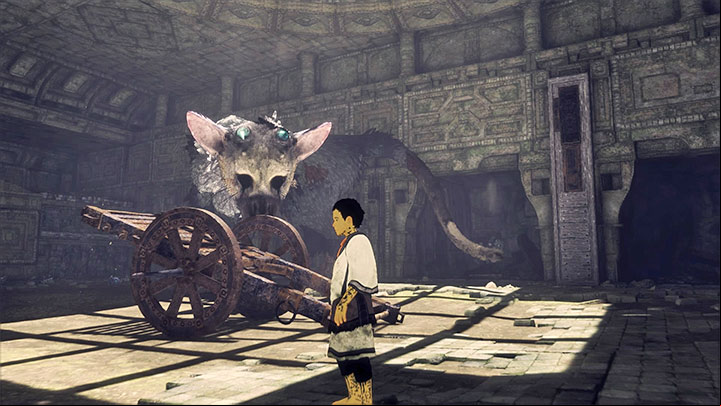 Past the grate on the left, you will find a cart - Solve the cart puzzle | Walkthrough - Walkthrough - The Last Guardian Game Guide