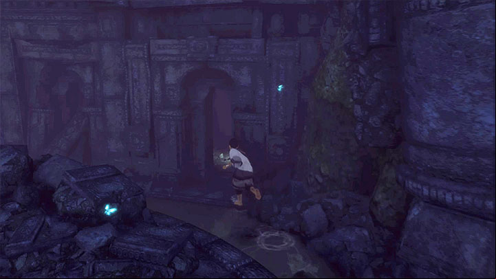 Quickly, pick up the barrel in the room - Roll over the cage and leave the ruins with Trico | Walkthrough - Walkthrough - The Last Guardian Game Guide