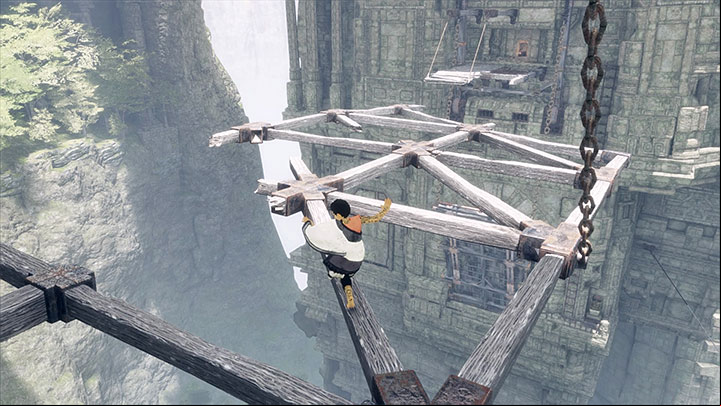 Walk over the horizontal beams - Get around suits of armour on your way to Trico | Walkthrough - Walkthrough - The Last Guardian Game Guide