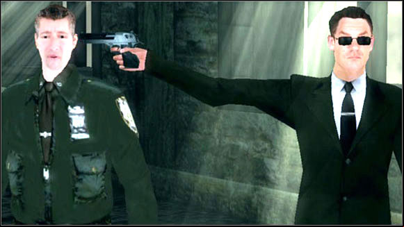 An Agent is threatening the cop - Red Pill Rescue - Walkthrough - The Matrix: Path of Neo - Game Guide and Walkthrough