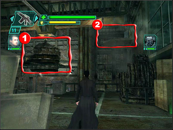 Link calls to us some time later and says that we can use the crane as a weapon now - Captains Rescue - Walkthrough - The Matrix: Path of Neo - Game Guide and Walkthrough