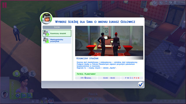 After you meet the requirements for the next promotion, towards the end of the career, you need to choose either the Space Ranger (A), or the Interstellar Smuggler (B) - The Sims 4: Astronaut - promotion, working hours, earnings - Careers / jobs tracks - Sims 4 Guide