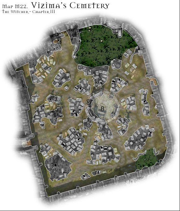 The atmosphere in the cemetery is quite lively indeed - Map M22 - Vizimas Cemetery | Walkthrough - Maps | Chapter III - The Witcher Game Guide & Walkthrough