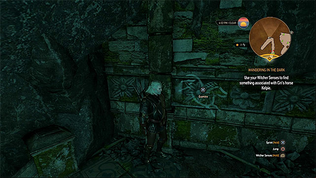 After swimming under water reach to the horse symbol and examine it (while ignoring all previous symbols) - The Witcher 3 Wild Hunt: Wandering in the Dark - walkthrough - Midcopse - The Witcher 3 Wild Hunt Guide