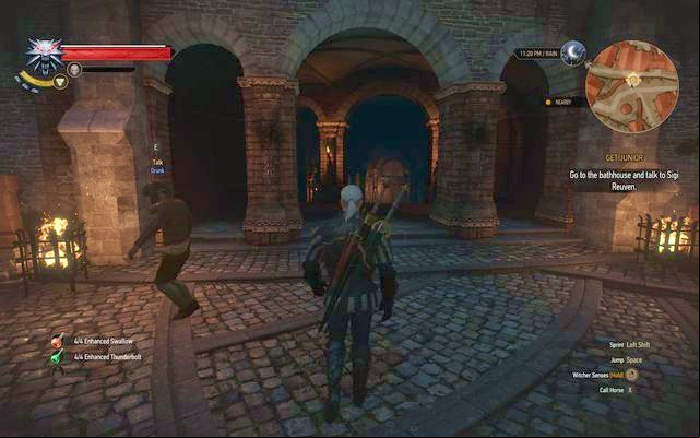 Entrance to the baths is on the lower courtyard - The Witcher 3 Wild Hunt: Get Junior - walkthrough - Free City of Novigrad - The Witcher 3 Wild Hunt Guide