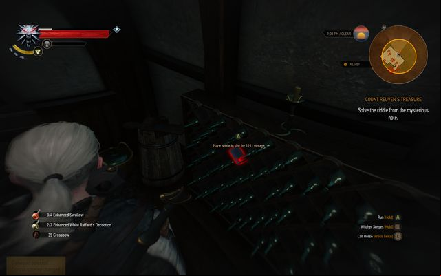 Place the wine from the table to the empty place - The Witcher 3 Wild Hunt: Count Reuven Treasure - walkthrough - Free City of Novigrad - The Witcher 3 Wild Hunt Guide