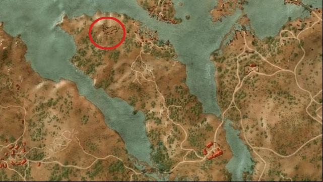 First enhancement for the boots can be found in the ruins to the north-west of the Inn at the Crossroads, near the brink of the island - The Witcher 3 Wild Hunt: Enhanced Griffin School Gear - Griffin School Gear - The Witcher 3 Wild Hunt Guide