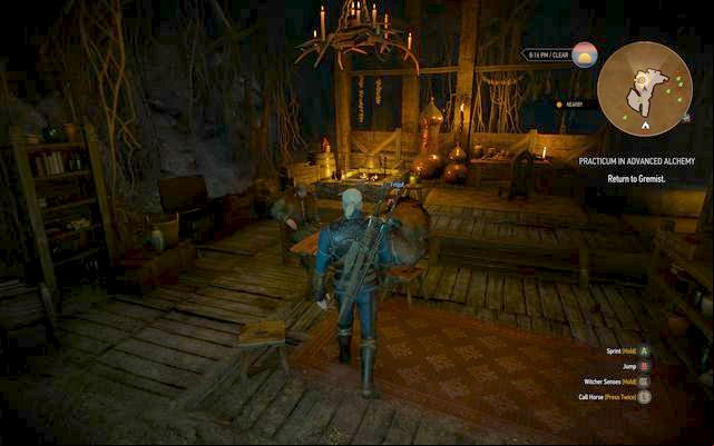 Enter the Gremists house the next day - The Witcher 3 Wild Hunt: Practicum in Advanced Alchemy - walkthrough - Kaer Trolde - The Witcher 3 Wild Hunt Guide