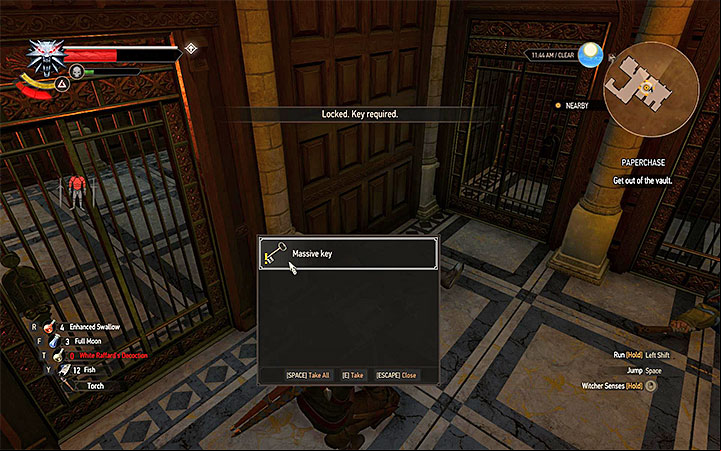 One of the guards has a key that unlocks the exit from the vault - Paperchase - Side quests - The Witcher 3: Blood and Wine Game Guide