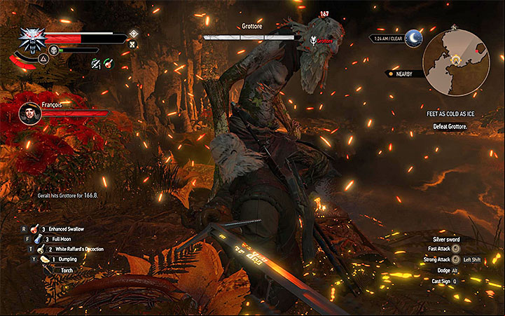 Weaken the Grottore between his attacks - Side quests and Witcher contracts opponents in The Witcher 3: Blood and Wine - All Boss Fights - The Witcher 3: Blood and Wine Game Guide