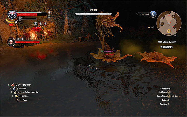 You can destroy the archespores or focus only on weakening the Grottore - Side quests and Witcher contracts opponents in The Witcher 3: Blood and Wine - All Boss Fights - The Witcher 3: Blood and Wine Game Guide