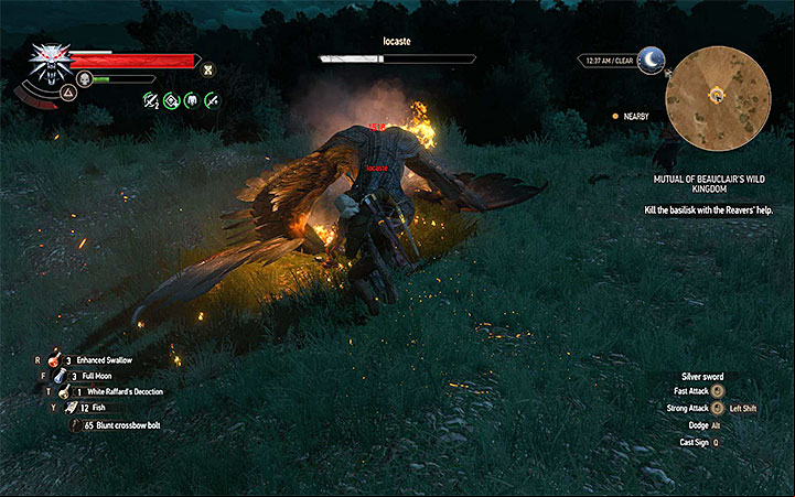 You can burn the basilisk before attacking it with the sword - Side quests and Witcher contracts opponents in The Witcher 3: Blood and Wine - All Boss Fights - The Witcher 3: Blood and Wine Game Guide