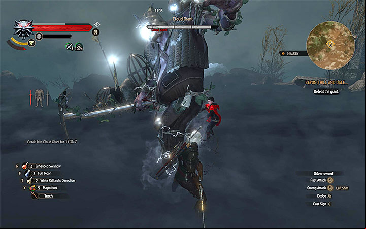 Wait for the giant to also get close to the charged cage and jump away in the last moment from his attack - Beyond Hill and Dale... - quest about finding Syanna - Main quests - The Witcher 3: Blood and Wine Game Guide