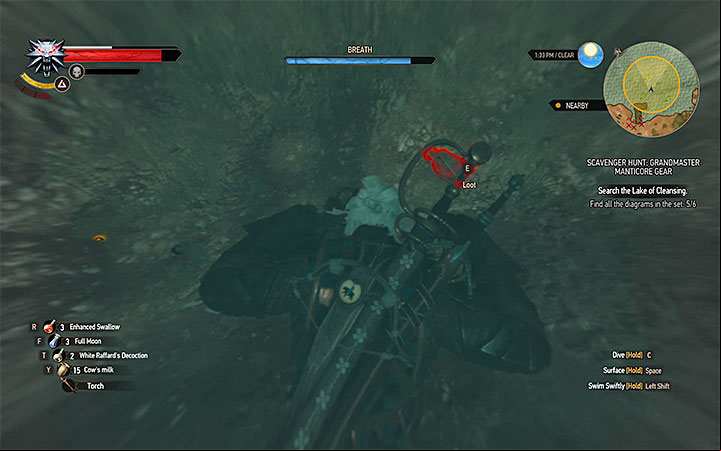 Jump into the water, dive in and activate the Witcher senses - Scavenger Hunt: Grandmaster Manticore Gear - diagrams and item statistics - Grandmaster Witcher Gear - quests, diagrams and item statistics - The Witcher 3: Blood and Wine Game Guide