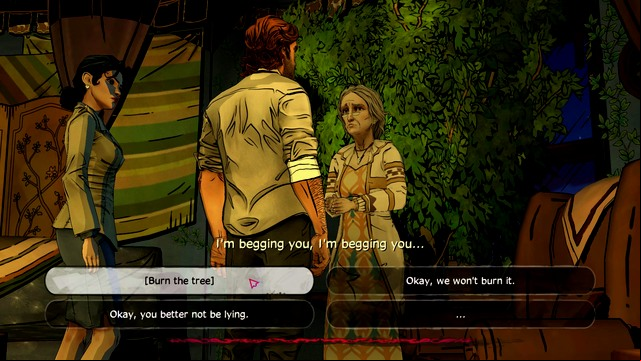Do we burn a...tree? - Happy Thoughts - Episode 3: A Crooked Mile - The Wolf Among Us - Game Guide and Walkthrough
