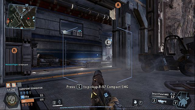 The entrance to the capture point from the side of an open hangar - Overlook - Maps - Titanfall - Game Guide and Walkthrough