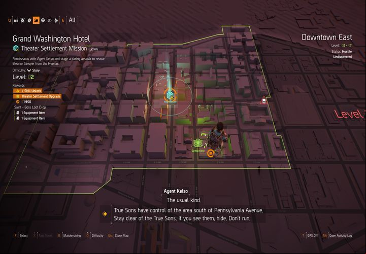 You can easily distinguish story missions available in each settlement. - Settlements | The Base of Operations in The Division 2 - The Base of Operations and Settlements - The Division 2 Guide