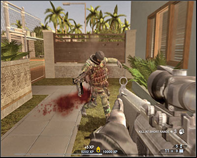Take cover behind one of the side brick walls - Scene 3 - Showdown - part 1 - Act 7 - Estate - Tom Clancys Rainbow Six: Vegas 2 - Game Guide and Walkthrough