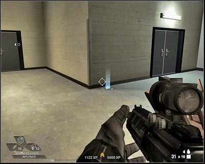 Once you've scouted the area, take cover behind the wall and next to your door - Scene 3 - Center Stage - part 3 - Act 5 - Theater - Tom Clancys Rainbow Six: Vegas 2 - Game Guide and Walkthrough