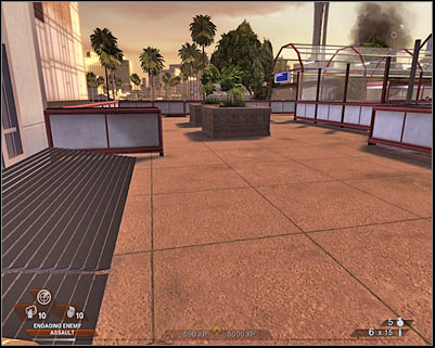 Your top priority here will be to neutralize two heavy machine gun posts (screen) - Scene 4 - Monorail - part 1 - Act 4 - Convention Center - Tom Clancys Rainbow Six: Vegas 2 - Game Guide and Walkthrough