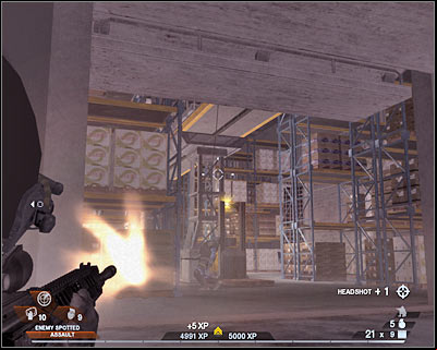 Enter the warehouse carefully and try securing it by eliminating all hostiles - Scene 2 - Exhibition Hall - part 2 - Act 4 - Convention Center - Tom Clancys Rainbow Six: Vegas 2 - Game Guide and Walkthrough