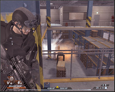 Gather the rest of the team around your position and start moving towards the second area of the warehouse - Scene 2 - Exhibition Hall - part 2 - Act 4 - Convention Center - Tom Clancys Rainbow Six: Vegas 2 - Game Guide and Walkthrough