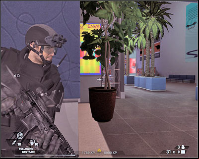 As you've probably noticed, a very large hall is located to your left - Scene 1 - South Hall - part 2 - Act 4 - Convention Center - Tom Clancys Rainbow Six: Vegas 2 - Game Guide and Walkthrough