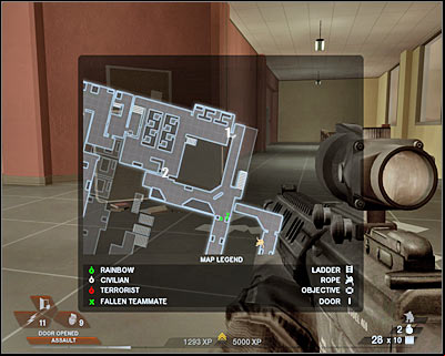 You will have to be very careful here, because the second door is being guarded by one of the terrorists (screen) - Scene 3 - Library - part 1 - Act 3 - Recreation Center - Tom Clancys Rainbow Six: Vegas 2 - Game Guide and Walkthrough