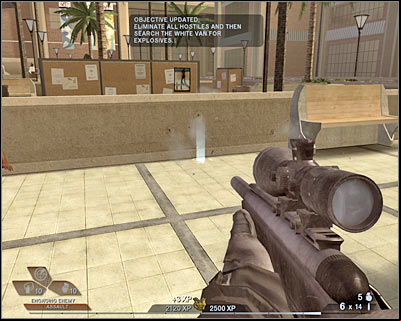 Look at the screen, because that's where you should be hiding - Scene 1 - Gymnasium - part 1 - Act 3 - Recreation Center - Tom Clancys Rainbow Six: Vegas 2 - Game Guide and Walkthrough