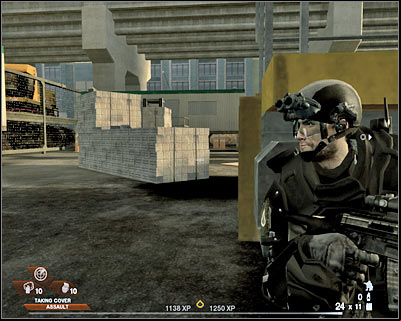 It's very important that the rest of the team stays behind, because this area is being guarded by a sniper - Scene 3 - Garage - part 3 - Act 2 - Old Vegas - Tom Clancys Rainbow Six: Vegas 2 - Game Guide and Walkthrough