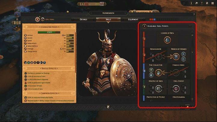 As you can see in the image above, the epic hero Agamemnon has reached level 4 and received one skill point, which can be spent on a new skill - Total War Troy: Heroes list, classes, leveling up - Heroes - Total War Troy Guide