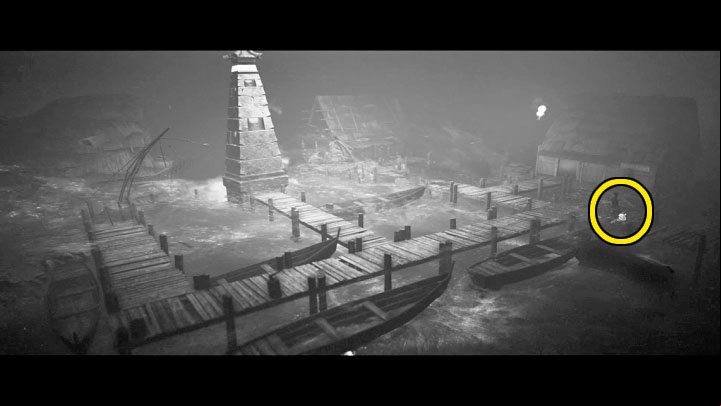 The artifact is hidden in the right part of the location with walking planks and an obelisk shown in the picture - Trek to Yomi: Chapter 6 - all secrets and collectibles - Secrets & Collectibles - Trek to Yomi Guide