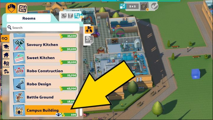 To place a new building, go to the Build tab - Two Point Campus: Campus - how to enlarge? - FAQ - Two Point Campus Guide