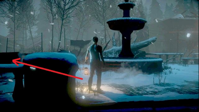 While starting as Mike, turn left next to the fountain before the spa - Until Dawn: Clues and totems in Episode 5 - Clues and totems - locations - Until Dawn Game Guide & Walkthrough