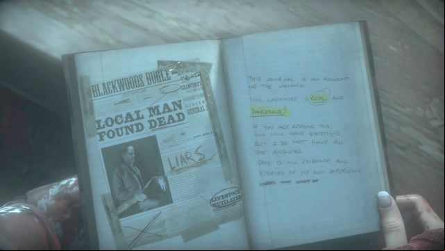 Open the journal on the first page - Until Dawn: Clues and totems in Episode 8 - Clues and totems - locations - Until Dawn Game Guide & Walkthrough