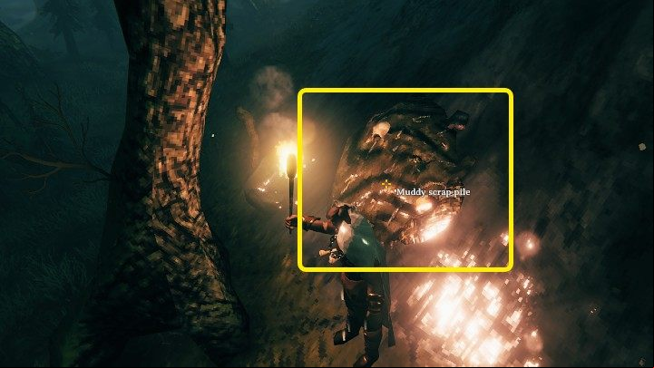 The metal deposits are dark in color and usually have pieces of bone stuck in them - Valheim: Mining and smelting of metals - guide & tips - Basics - Valheim Guide