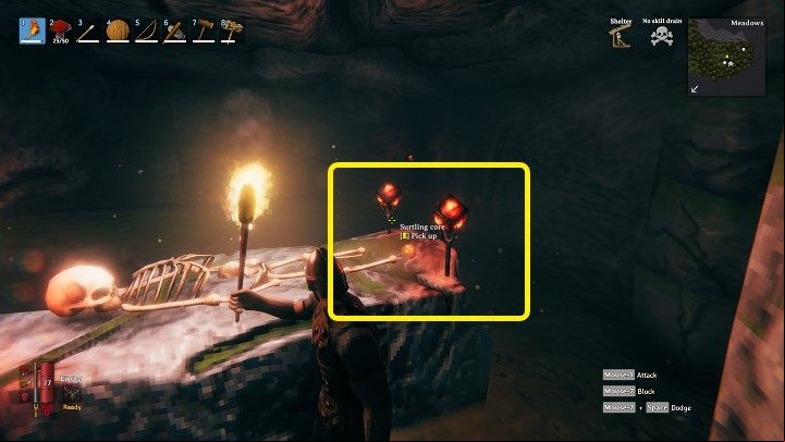 You can find a single Surtling core in random places in the underground complex - Valheim: Mining and smelting of metals - guide & tips - Basics - Valheim Guide