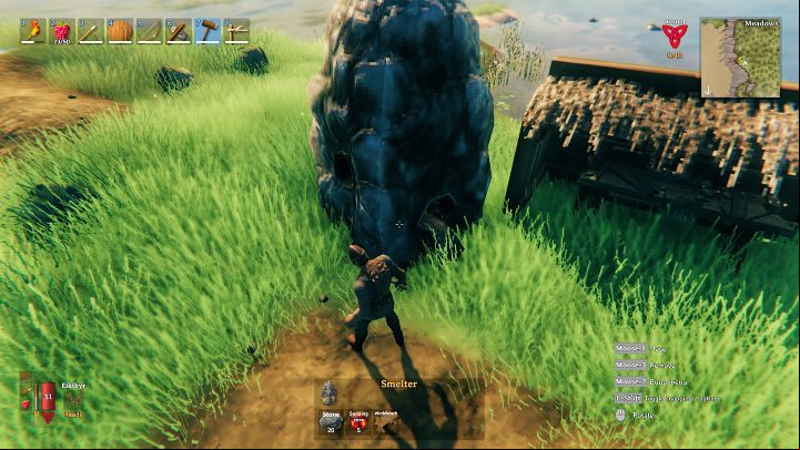 After getting all the resources, equip your character with a hammer and then build two buildings: a smelter and a charcoal kiln - Valheim: Mining and smelting of metals - guide & tips - Basics - Valheim Guide