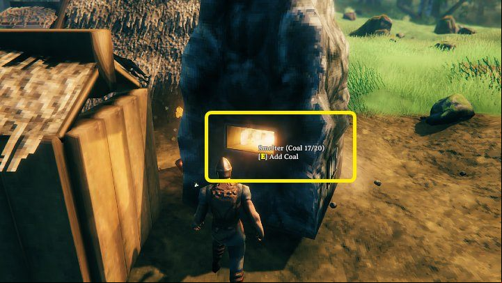 Find a rectangular opening on the right and insert the coal you made earlier - a maximum of 20 pieces at a time - Valheim: Mining and smelting of metals - guide & tips - Basics - Valheim Guide