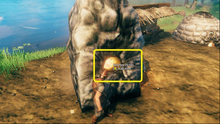 On the other side of the smelter, you will find a round hole through which you can place an ore, e - Valheim: Mining and smelting of metals - guide & tips - Basics - Valheim Guide