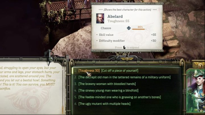 At this point, you'll be able to choose whom to sacrifice - Rogue Trader: How to interact with Bottomless Pit? - How to - WH40K: Rogue Trader Guide