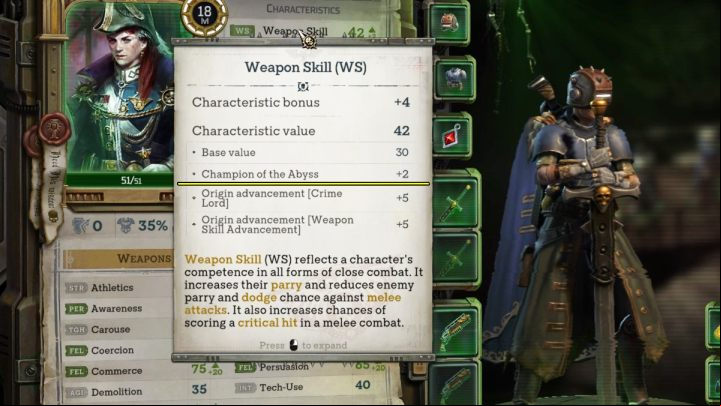Champion of the Abyss grants 2 Weapon Skill and 5 Coercion - Rogue Trader: How to interact with Bottomless Pit? - How to - WH40K: Rogue Trader Guide