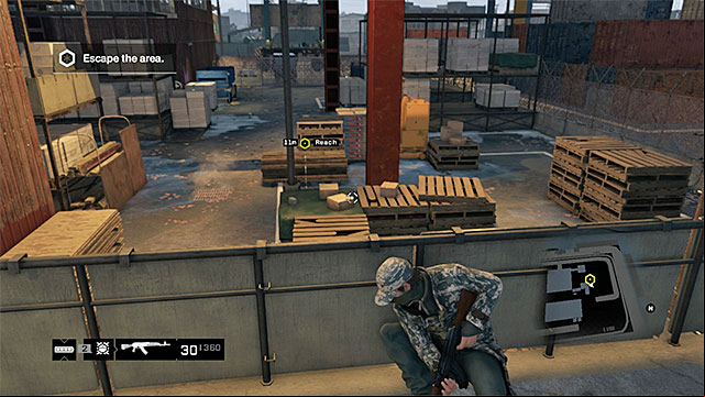 Before you walk into the next area of the docks, reload your weapon and restock your gadgets - Mission 12 (A Risky Bid) | Main missions - Act II - Main missions - Act II - Watch Dogs Game Guide