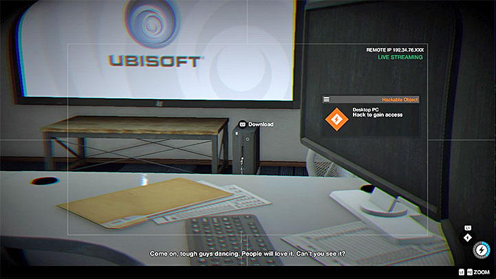 After a successful hack, you will see the interior through one of the cameras - Ubistolen (Ubisofts new secret game mission) | Side Operations - Side Operations - Watch Dogs 2 Game Guide