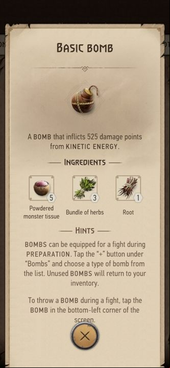 Effect: deals 525 points of damage - The Witcher Monster Slayer: Bombs - Recipes - Witcher Monster Slayer Guide