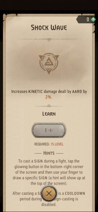Effect: increases the damage of the Aard sign - The Witcher Monster Slayer: Skills - signs - Skills - Witcher Monster Slayer Guide